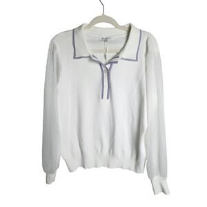 Siani Milano mixed media sweater sz xl sheer Puff Sleeve preppy Academia tennis
